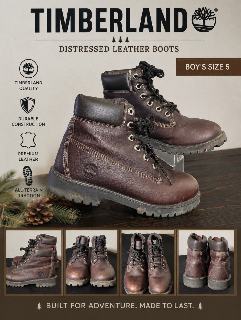 TIMBERLAND Boy's 5 Distressed Leather Boots